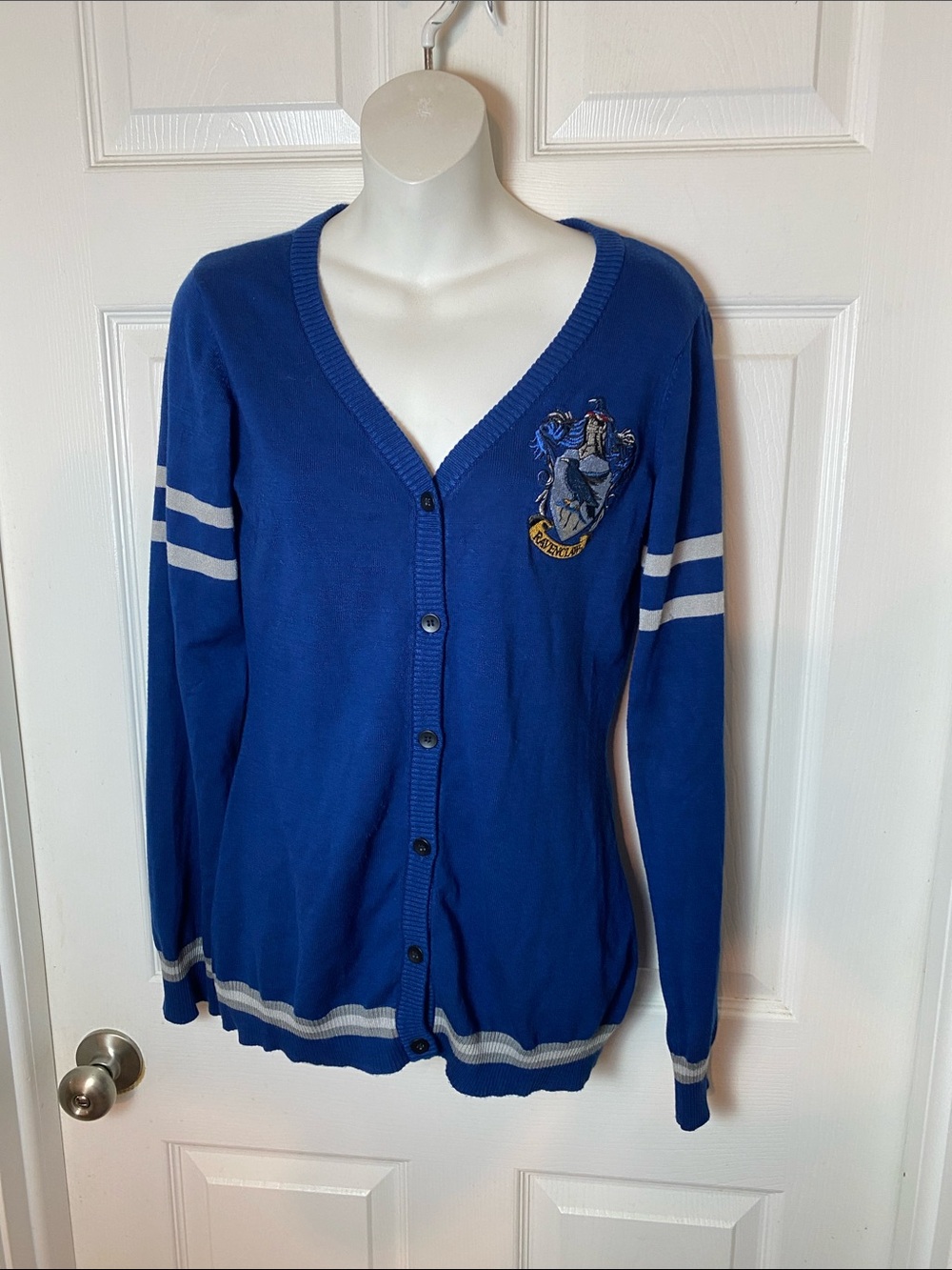 Harry Potter Ravenclaw House Varsity Cardigan Sweater Blue Knit Size M
